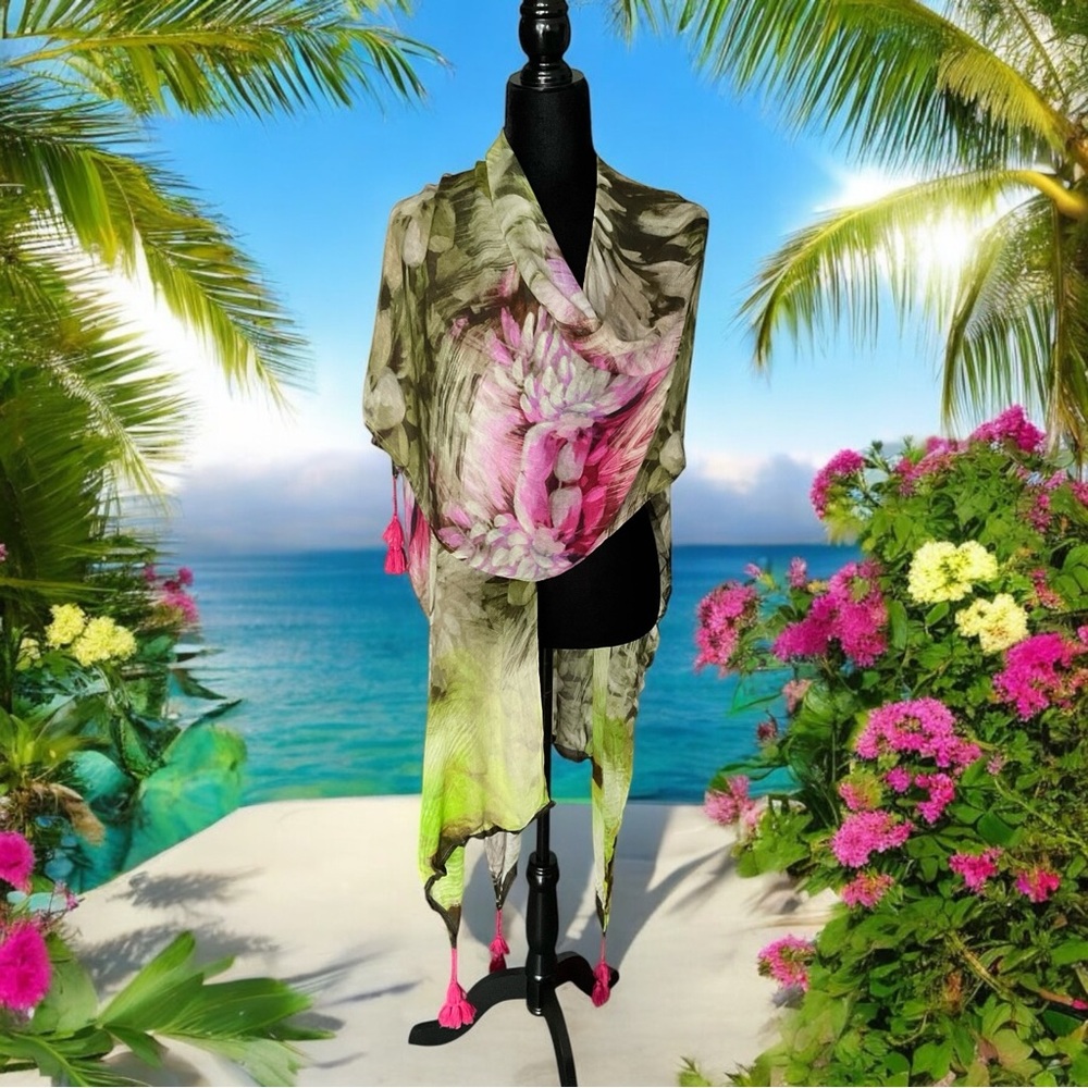 💖 Aphorism Tropical Floral Tassel Shawl Wrap 💖